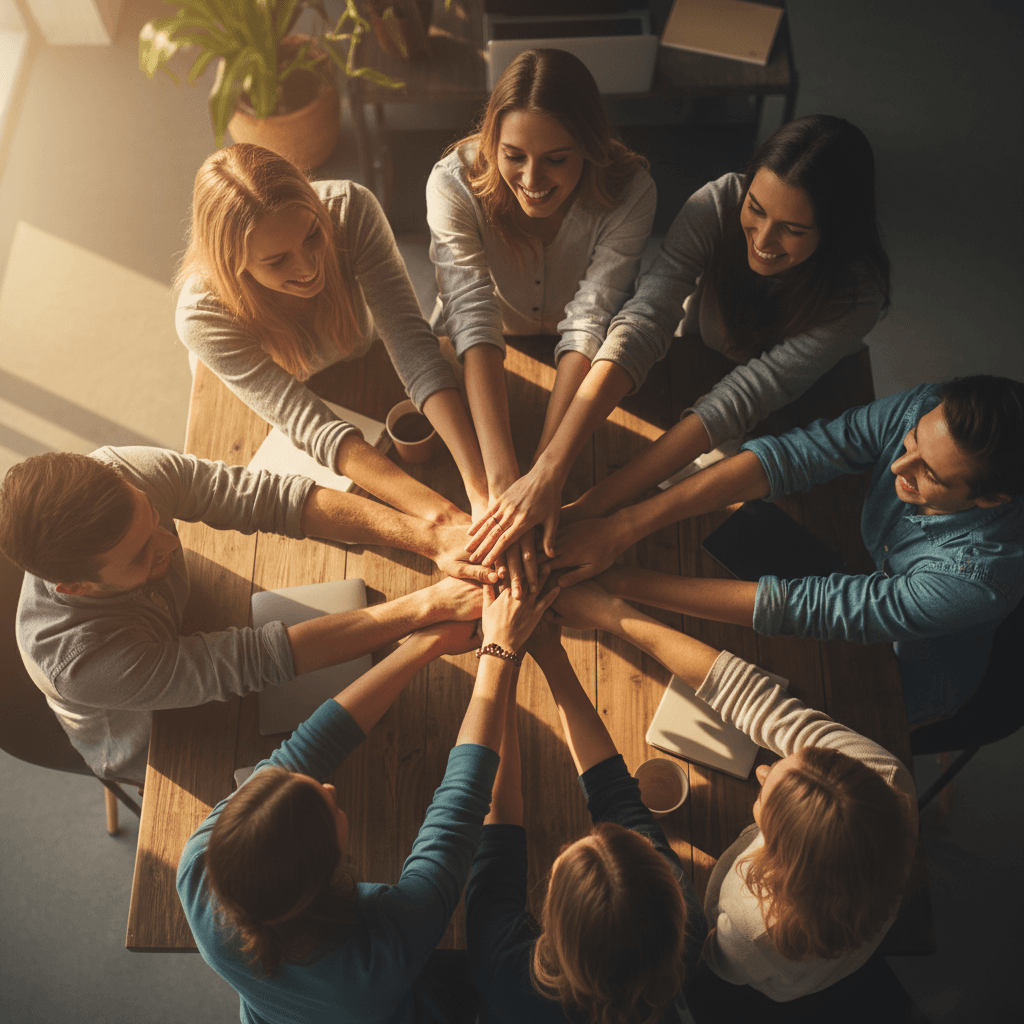 Community hands together showing unity